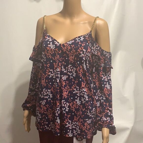 Michael Kors Medium Gold Chain Straps With Cut Out Sleeve V Neck Floral Pattern - Picture 1 of 10